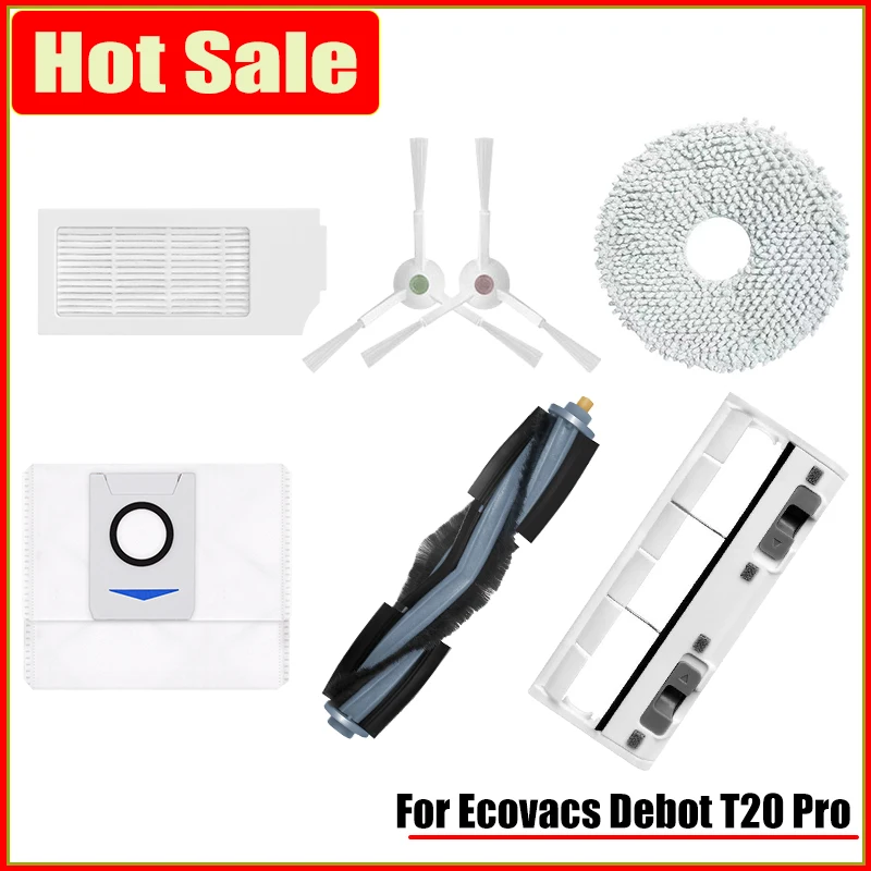 Rolo principal Escova Capa Mop Saco De Poeira De Pano para ECOVACS T20 PRO / T20 PRO PLUS / T20 MAX / DLX53 Peças de Substituição Escova Lateral