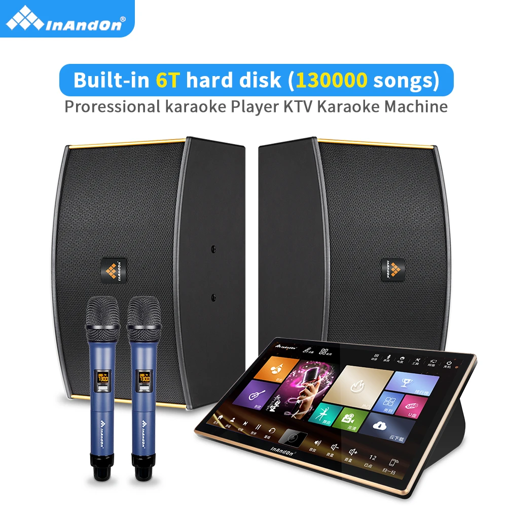 18.5 4K Wifi 6TB Power Amplifier All-in-one KTV Karaoke Machine System Karaoke Player Set with Wireless Microphone and Speakers