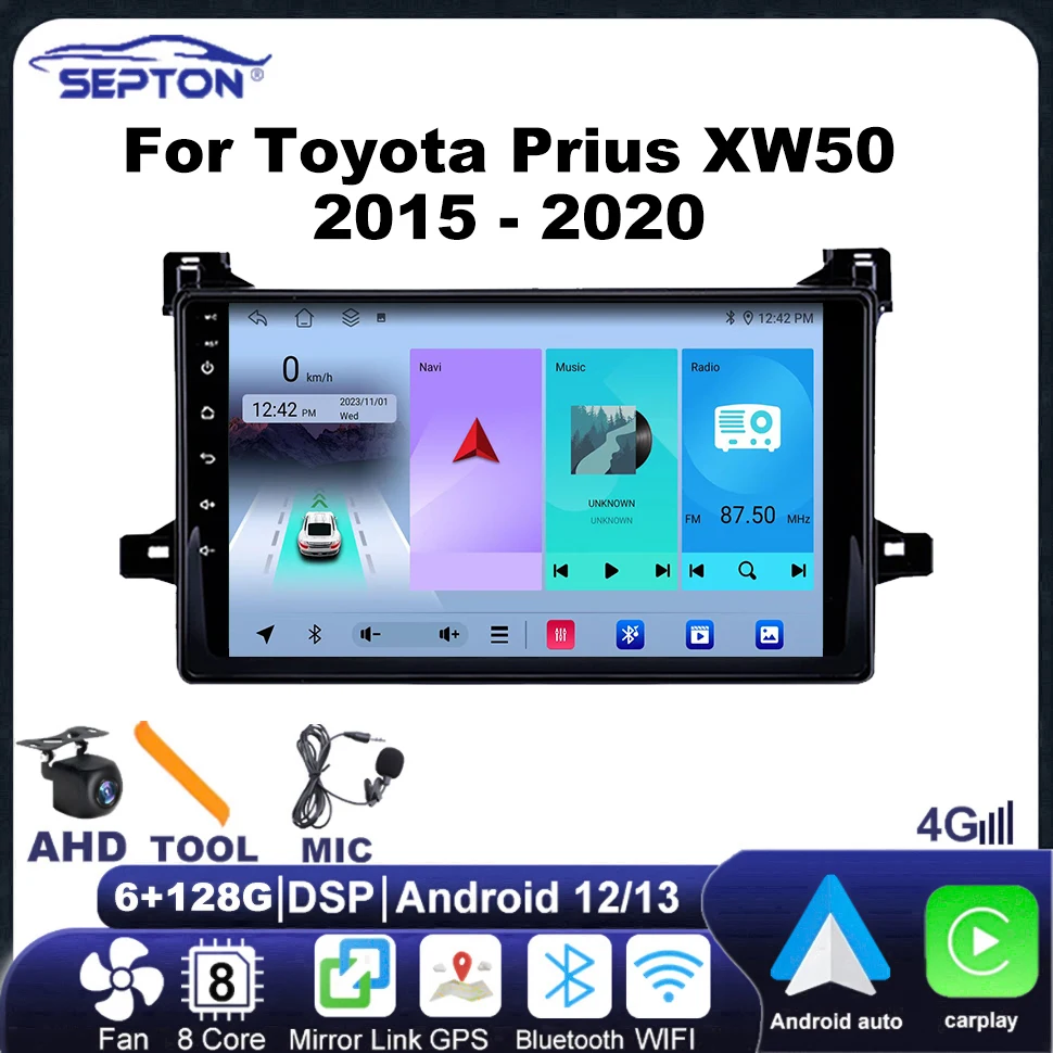 SEPTON Android Car Radio for Toyota Prius XW50 2015 - 2020 Stereo Carplay Auto GPS Car Stereo and Speaker Combo Android Auto