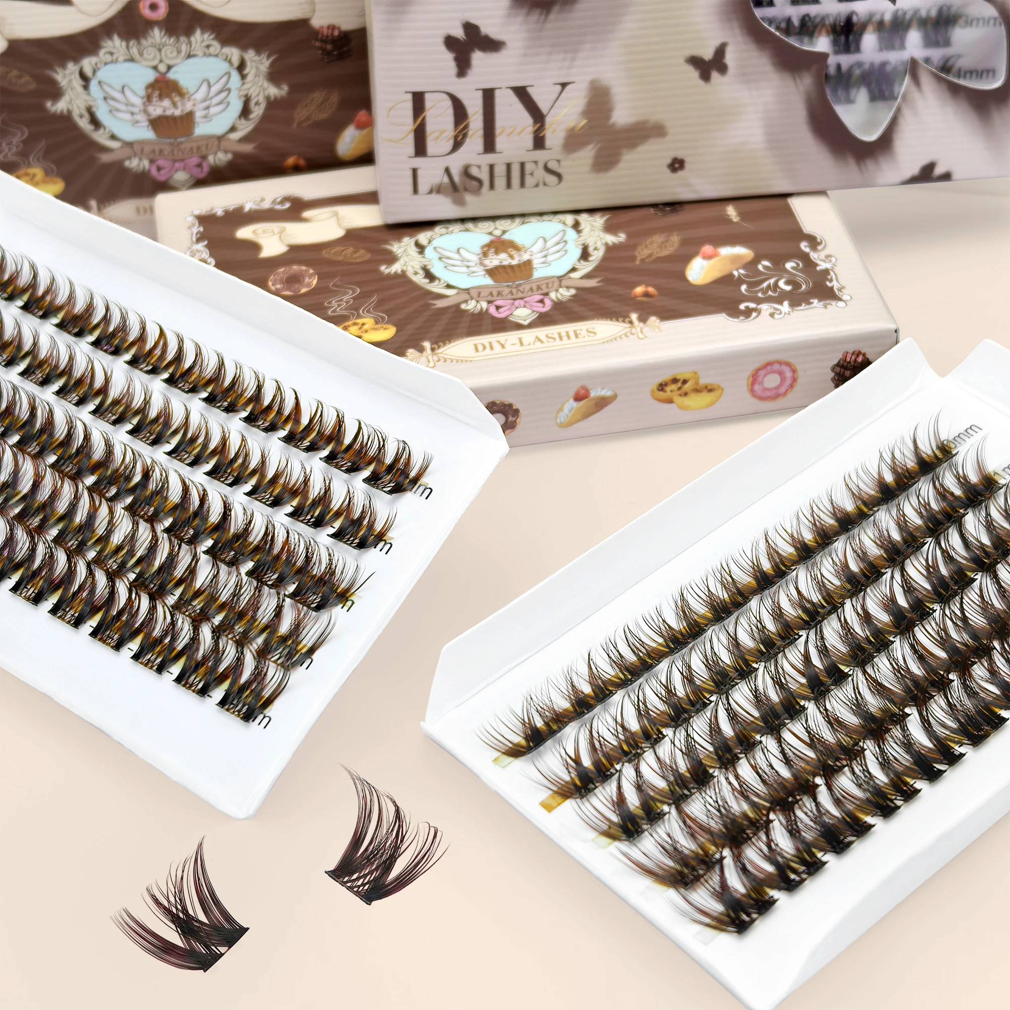 LAKANAKU Brown DIY Lashes Clusters Eyelash Extensions Volume Fans for Beauty Makeup