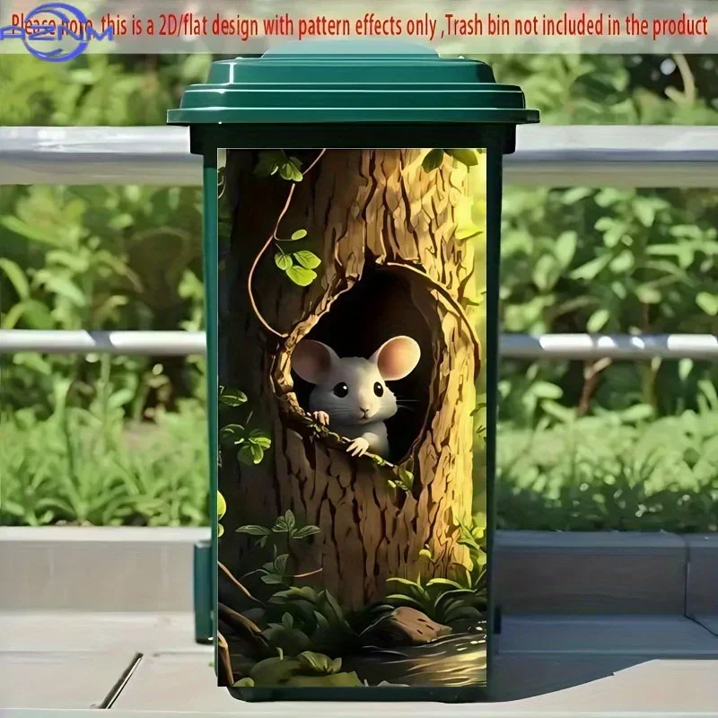 2D 1PC1pc- Flat - Trash Can Sticker, Cute Mouse on Tree Design Decal, Creative Bin Stickers for Outdoor Use, Wall and Kitchen