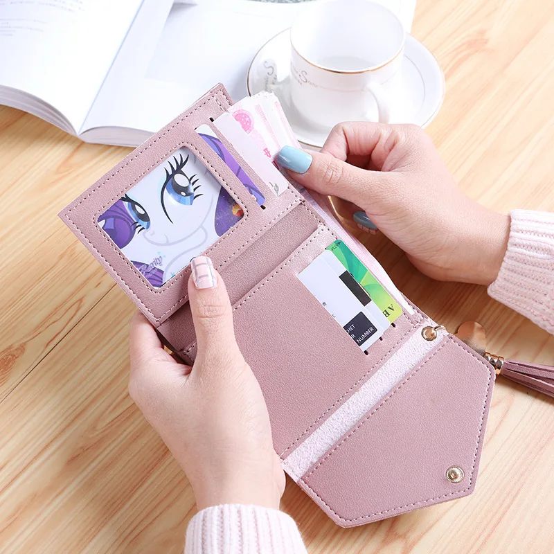 Cute Girls Wallets Hasp Coin Case Credit Bank Card Holder Tickets Bag Portable Small Purses Woman PU Leather Solid Mini Wallet