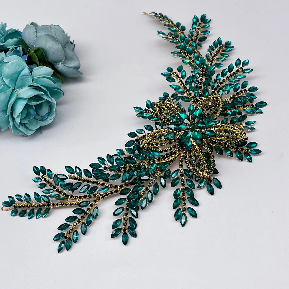 DZ135 Rhinestone Applique Wedding Hair Comb Leaf Bead Headpieces Crystal Bridal Headdress Accessories for Brides and Bridesmaid