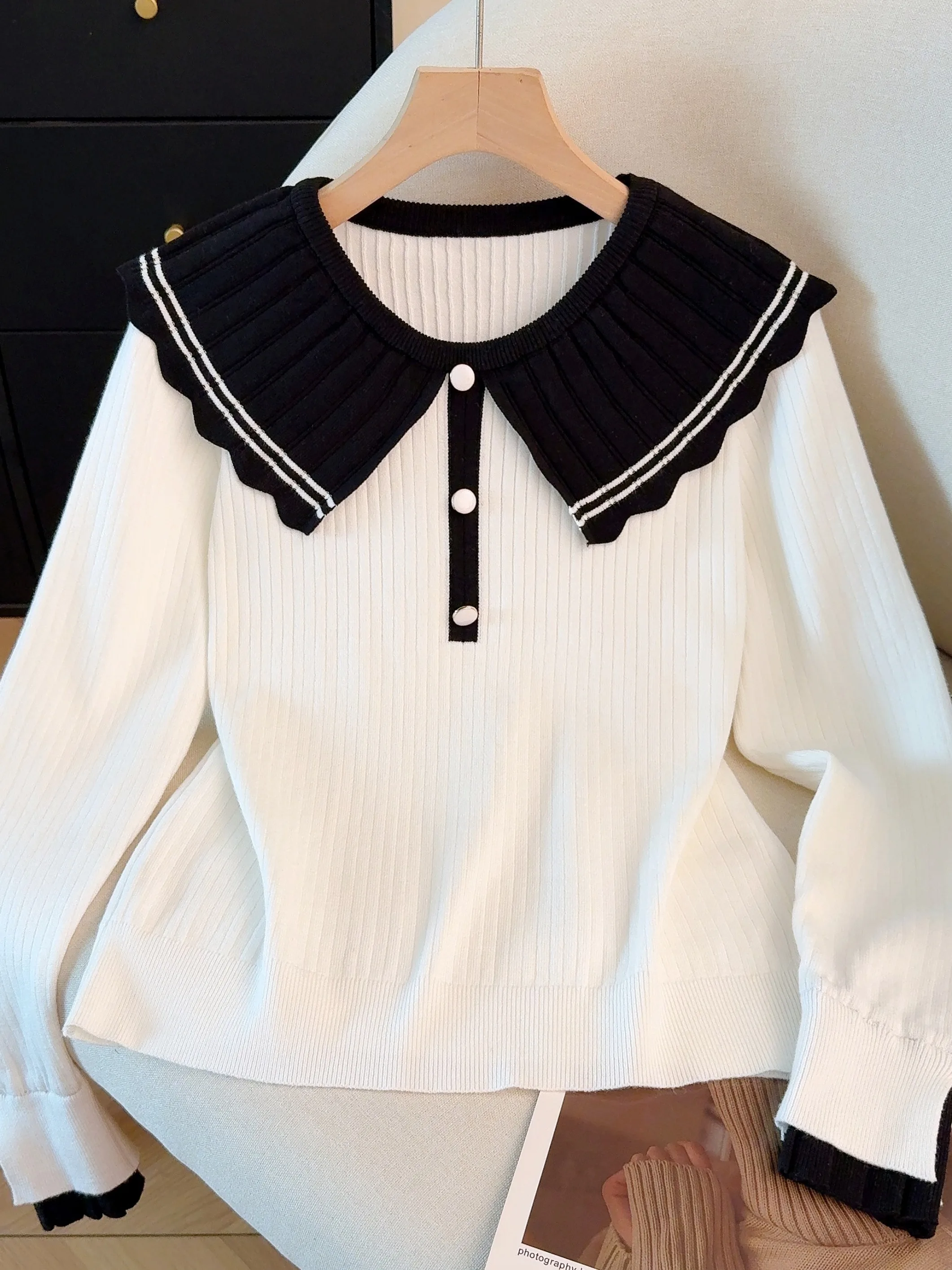 おすすめのセルフキーニットセーター、ドールカラー付き、ゆったりとした女性用インナーウェア、韓国風、長袖、暖かさを求める方へ