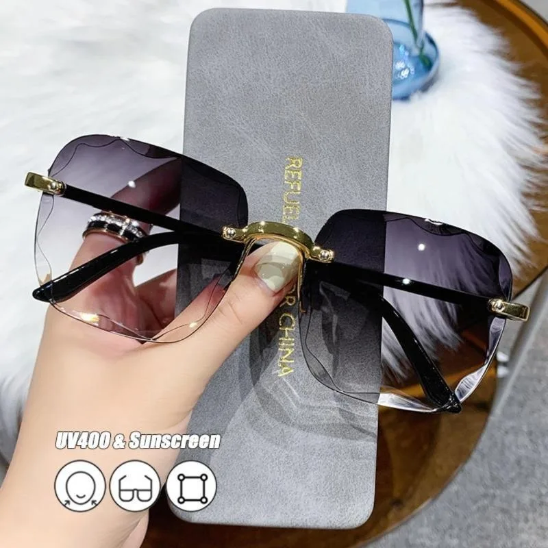 Neue Modische Randlose Sonnenbrille für Damen mit Farbverlauf-Gläsern UV400-Schutz Retro Persönlichkeit Klassische Designer-Brillen