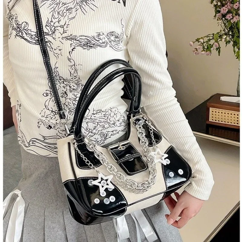 Original Middle Ages Spicy Girl Nylon Lacquer Canvas Underarm Bag Sweet Cool Star Iron Chain Single Shoulder Crossbody Bags Gift