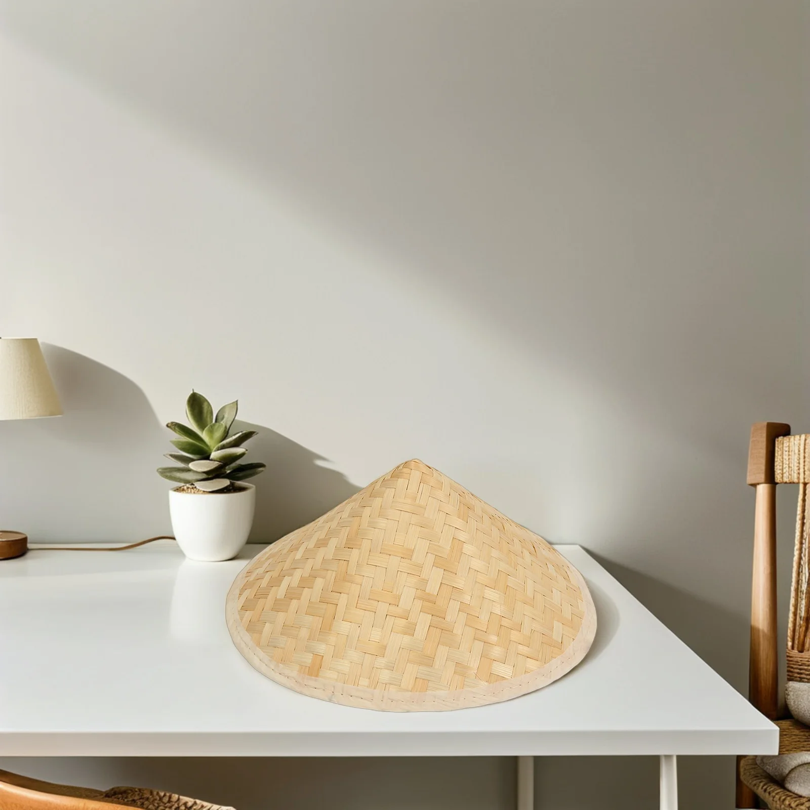 

1Pcs Bamboo Woven Conical Asian Hat Children Size Lightweight Sun Protection Rice Farmer Hat Decor Wall Hanging