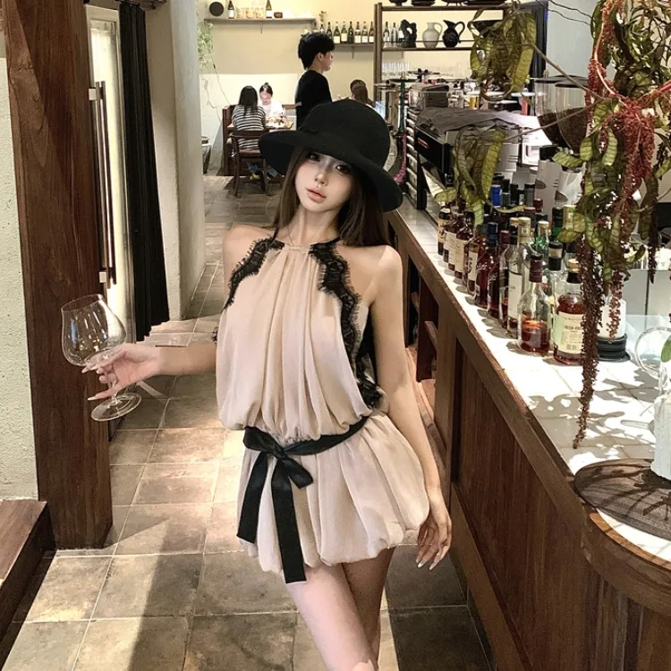 Falda romántica de empalme de encaje para mujer, cinturón colgante Dr Ne, estilo coreano, novedad de verano, Faion A-Line Dr