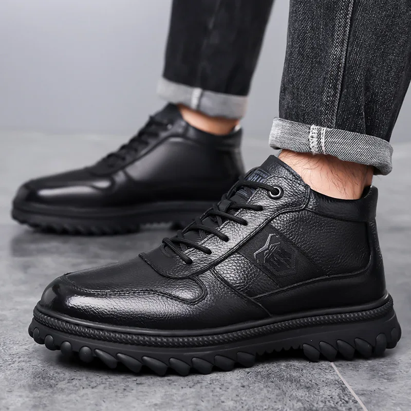 

Men's First-layer Cowhide Cotton Shoes Winter Thickened Velvet Business Casual Shoes Fashion Thick-soled Adult Warm Cotton Shoes