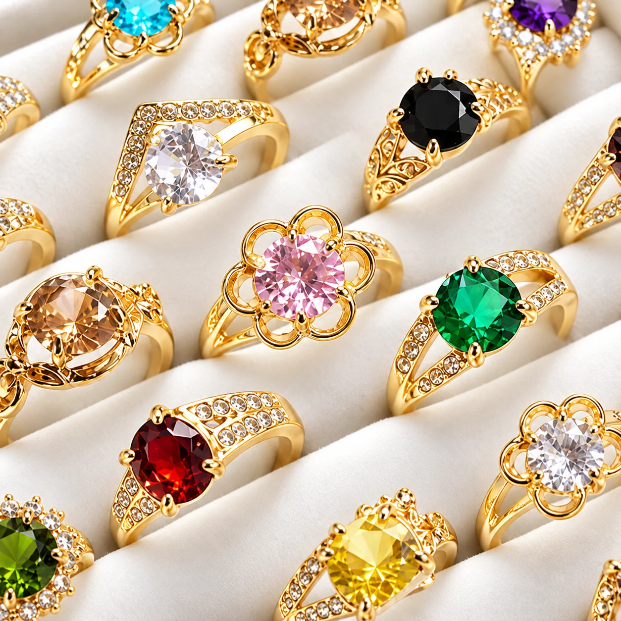 50pcs/lot Mixed Color Gold Ring Set Vintage Oval Stone Finger Rings for Women Birthday Anniversary Jewelry Lot