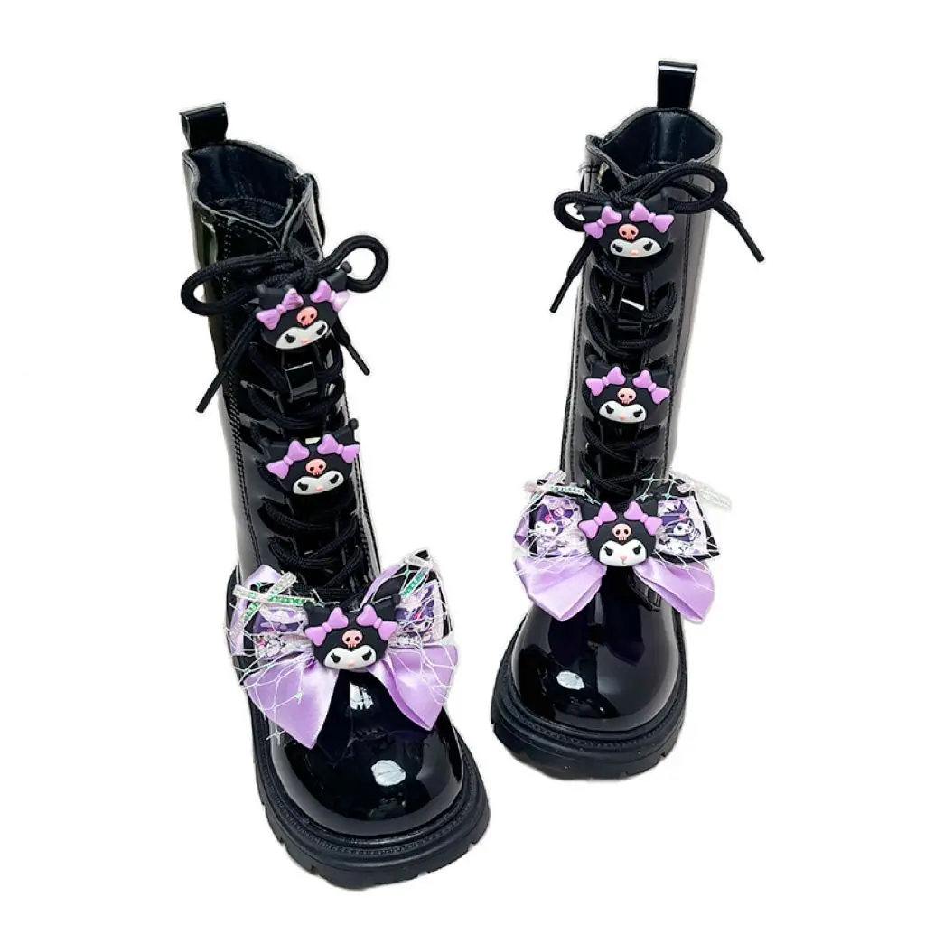 新しいサンリオファッション漫画子供靴かわいいクロミ女の子ロングレザーブーツソフトソール冬子供プラスベルベット綿靴