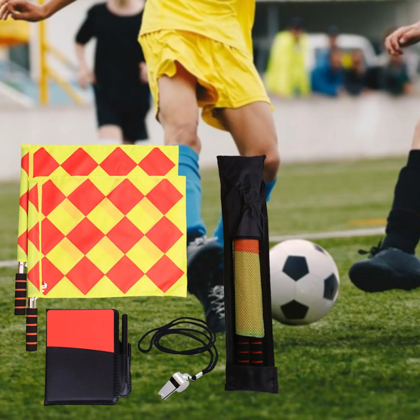 Soccer Referee Flags Kit Referee Accessories Set Referee Whistle Sponge Handle Notebook Referee Cards for Basketball Training
