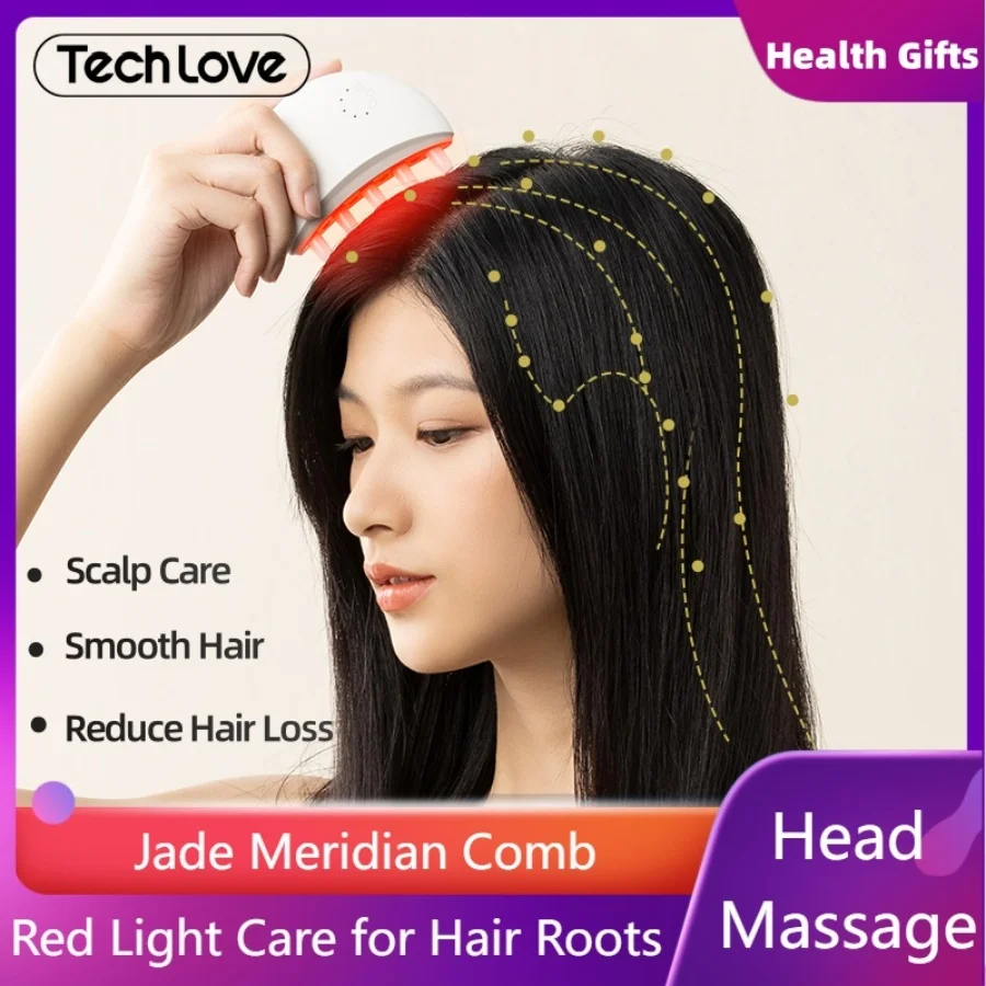 

Tech Love Jade Massage Comb Red Light Meridian Brush Head and Scalp Massage Helps Relieve Headaches and Physical Fatigue