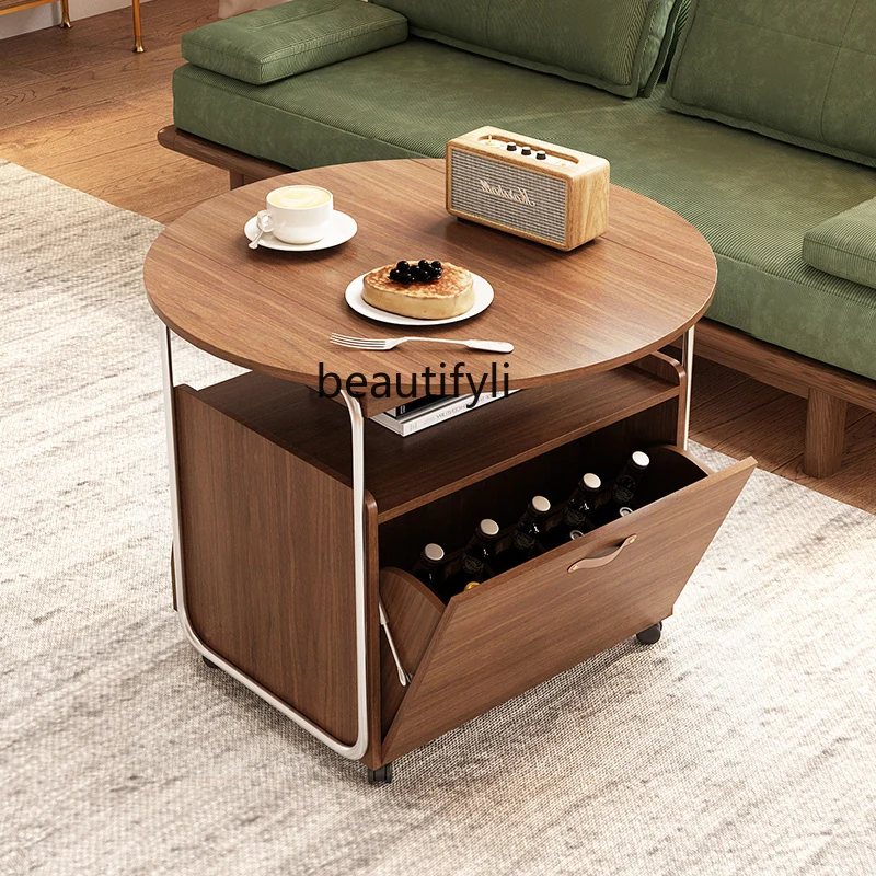 Modern Light Luxury Portable Small Coffee Table Small Apartment Living Room Sofa Side Table Side Cabinet Foldable Simple