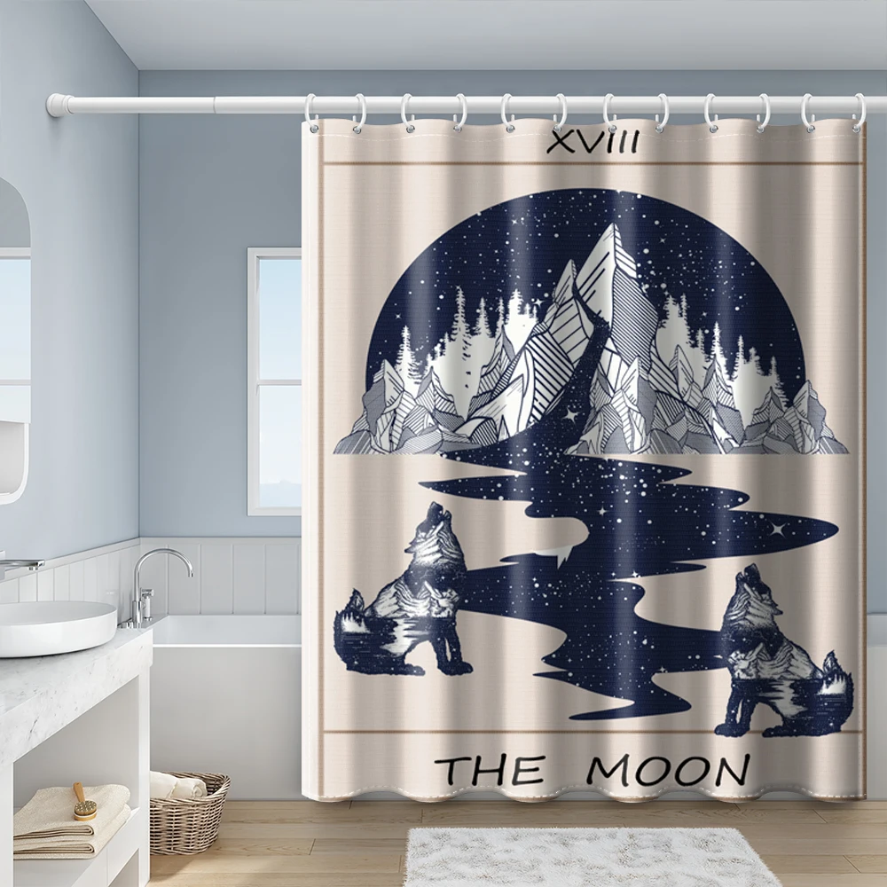 Smiling Sun and Moon Shower Curtains Bathroom Curtain Frabic Waterproof Polyester Bath Curtain with Hooks