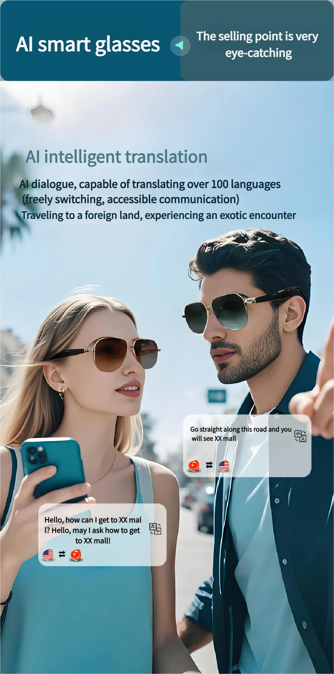 

AI Translation Bluetooth Glasses with Over100 Languages Real time Translation Glasses for Listening Singing Calling SmartGlasses