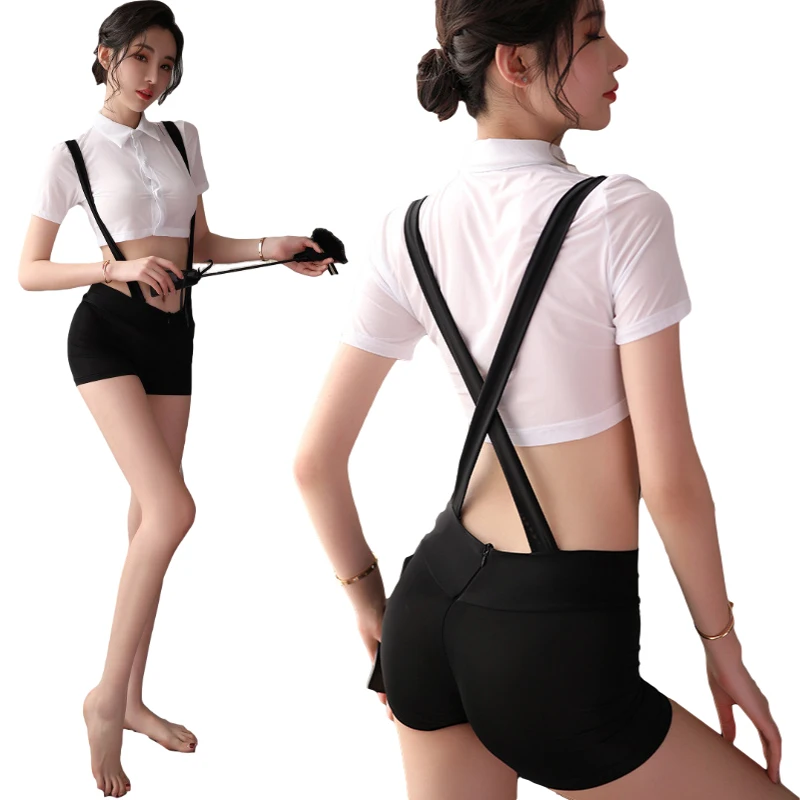 

Sexy Teacher Costume Nightwear Women's Adult Shoulder Belt Secretary Uniform Hot Allure Crotch Opening Role Play Suit Lingerie