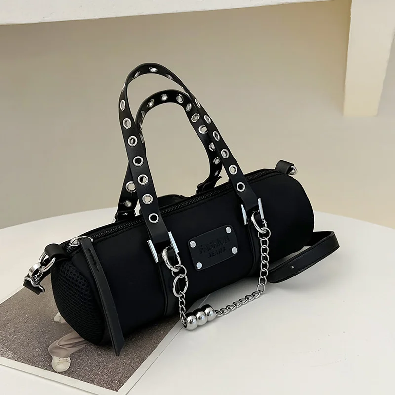 

Hot Girl Small Purses and Handbags Black Chain Hand-held Cylinder Side Bag for Ladies Pillow Pattern Messenger Shoulder