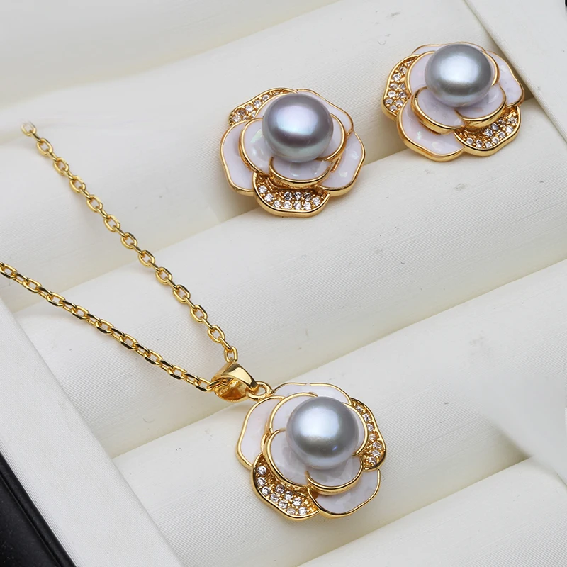 Hochzeits-Set mit Weißen Natürlichen Süßwasserperlen: Halskette und Ohrringe, Echtes 925 Silber Perlen-Ohrstecker-Set für Ehefrau, Mutter, Jahrestag, Rosa – Detail 4