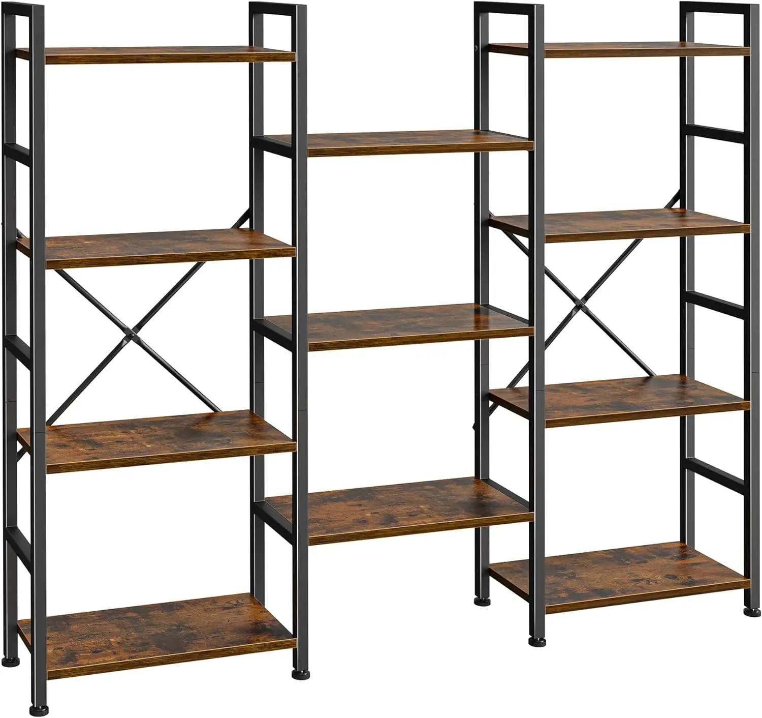 SUPERJARE Triple 4 Tier Bookshelf, Bookcase with 11 Open Display Shelves, Wide Book Shelf Book Case for Home & Office