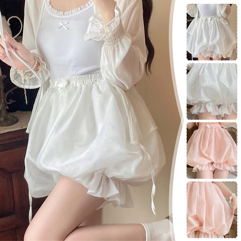 Kawaii Leuke Lolita Veiligheid Korte Broek Vrouwen Zoete Japanse Petticoat Pluizige Jk Bloeiers Harajuku Ruches Pompoen Shorts