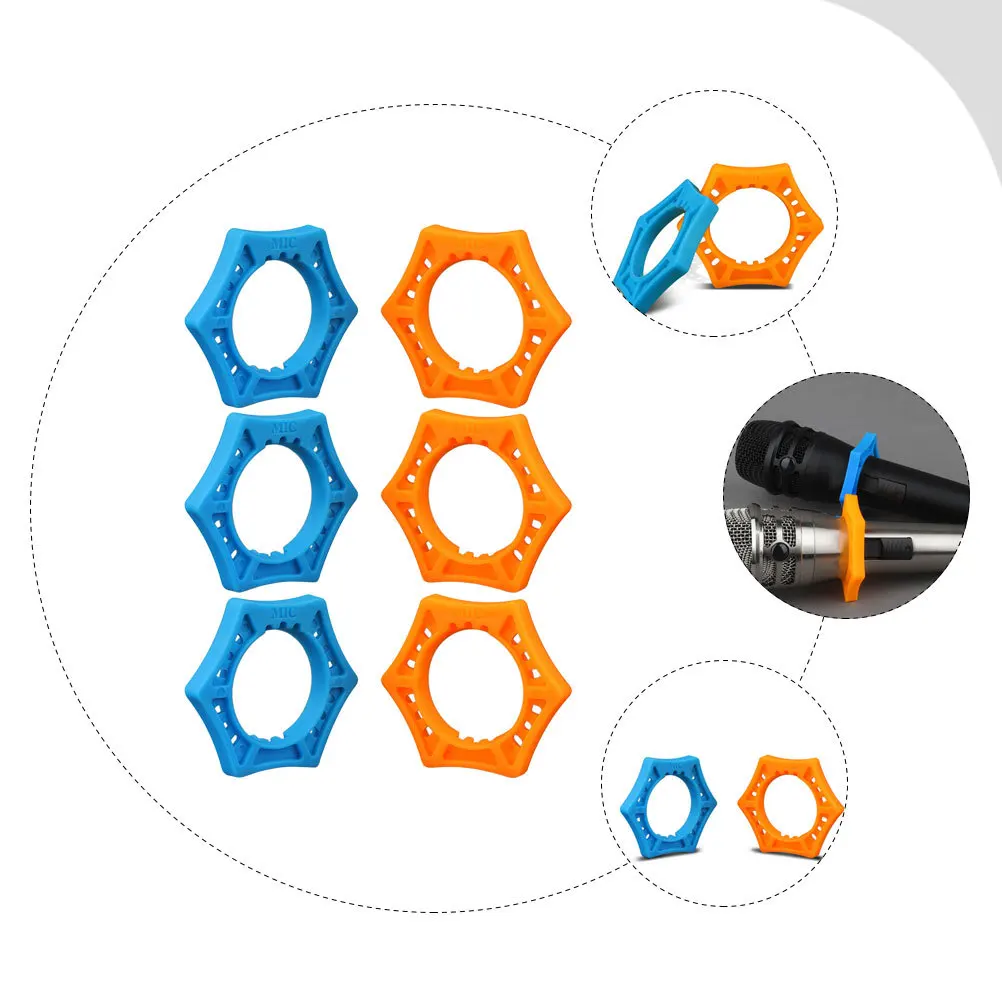 

6Pcs Mic Anti-Roll Rings Six-Corner Silicone Microphone Shockproof Protection Circles Anti-Drop Holder for Wireless Karaoke Mic