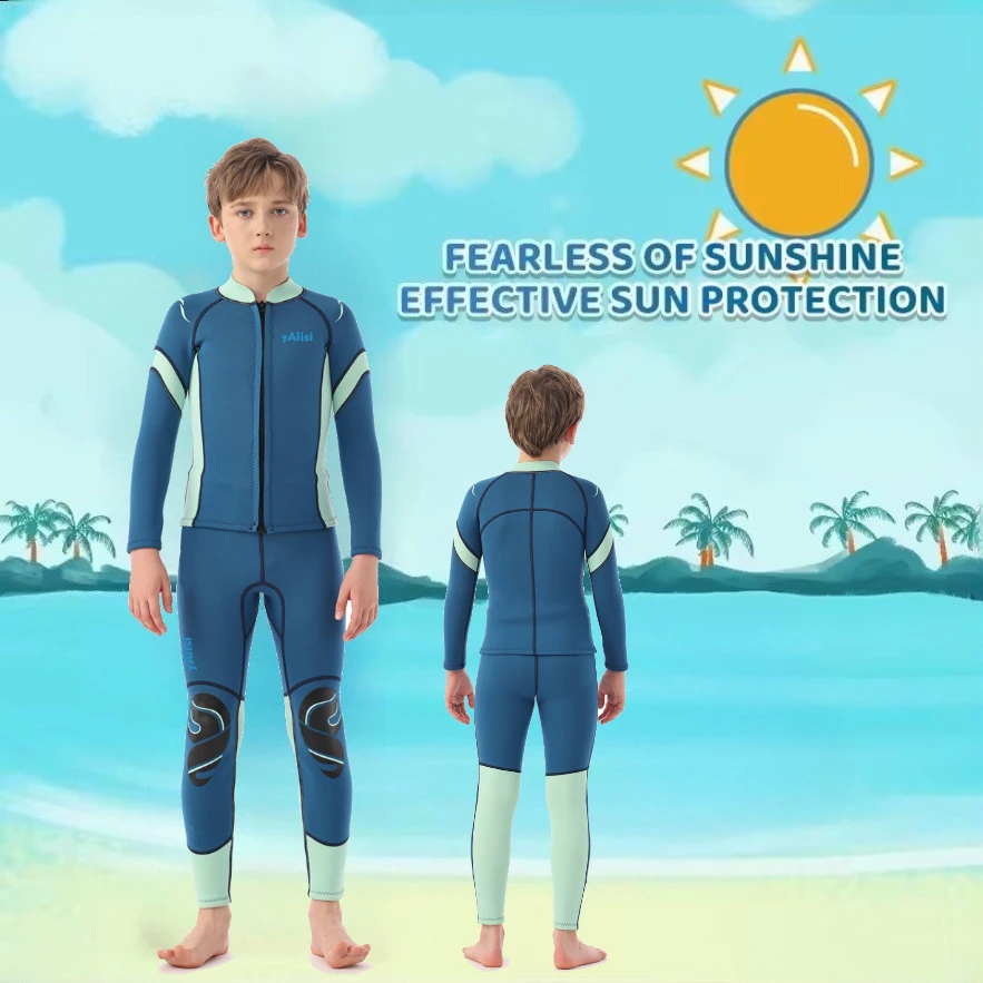 

Kids 3mm Neoprene Split Style Wetsuit Set Long Sleeve Thermal Suits with UV Defense for Keeping Warm in Water Sports and Diving