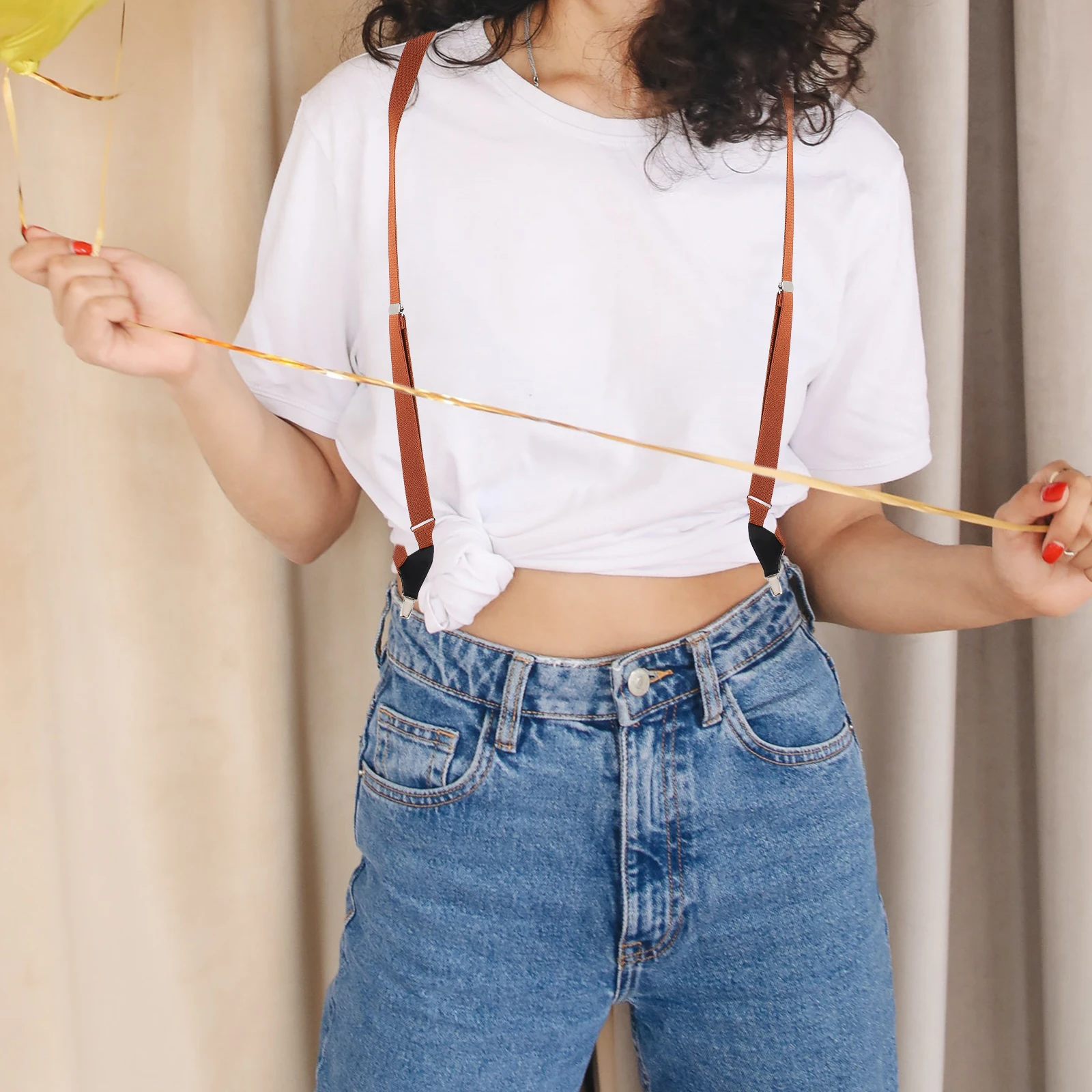 

1pc Adjustable Clip-On Suspender Straps For Men Women Elastic Unisex Trouser Belts Durable Fashion Pants Keepers Easy
