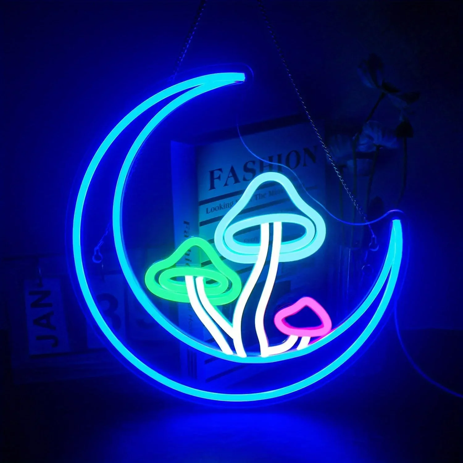 

Moon Neon Signs for Wall Decor Mushroom Neon Signs Dimmable Blue LED Signs for Bedroom Kids Room Game Room Home Bar Party Gift