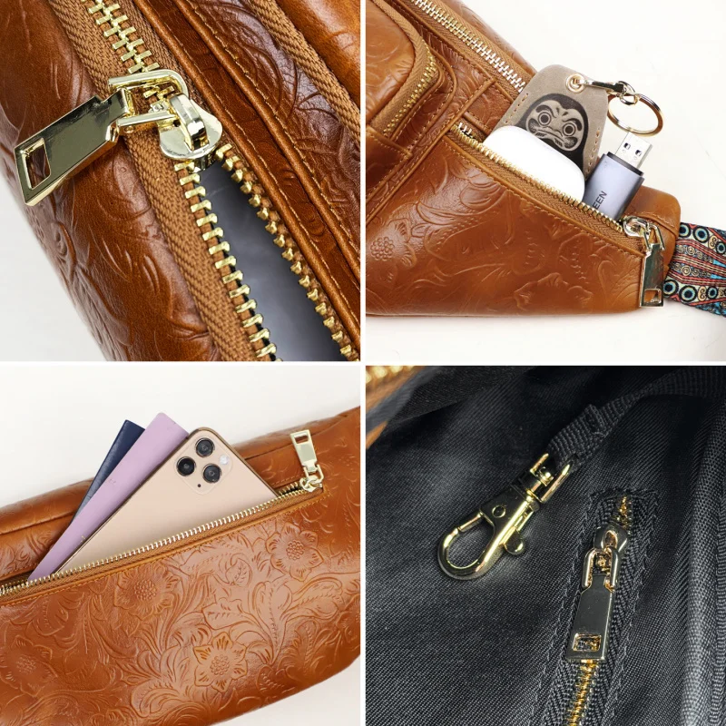 Genuine Leather Men Waist Bag For 8'' IPad Fashion Travel Fanny Pack With Card Holder Male Belt Bag Zipper Bum Bag
