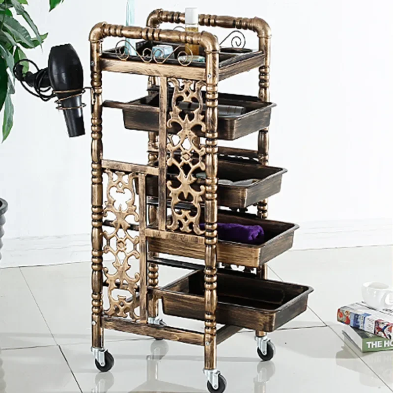 Beauty Salon Elegance Fashion Retro Cart with Universal Wheels Multilayer Storage for Hairdresser Tools