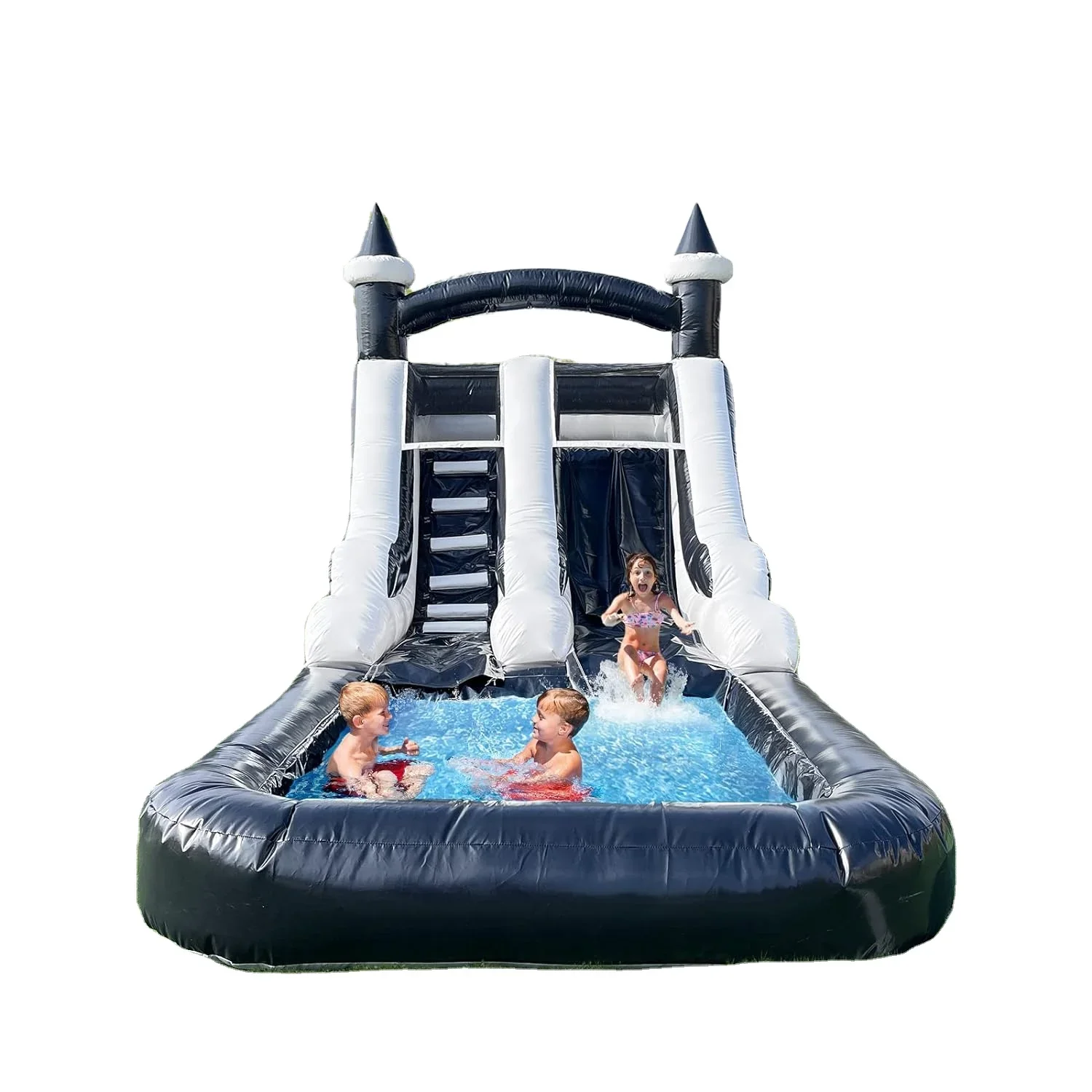 

Commercial PVC White and Black Inflatable Tall Water Slide with Pool-with Air Blower for Kids and Adults