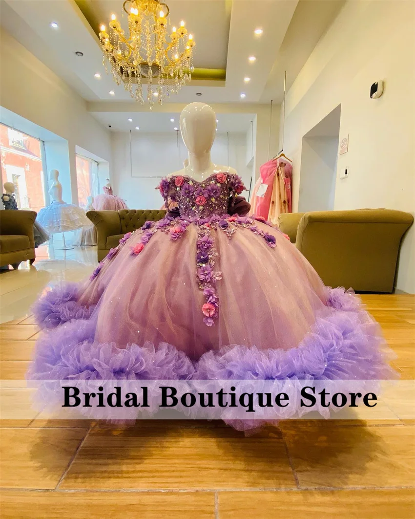 Luxury Purple Princess Flower Girl Dresses Luxury Applique Crystal Bow Lovely Infant Child Birthday Ball Gown Customsized