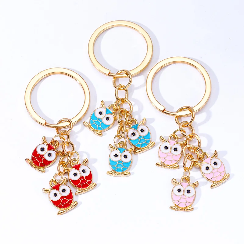 New Cute Alloy Enamel Owl Charms Key Chains For Girls Women Bag Car Key Pendants Keyrings DIY Handmade Jewelry Accessories Gifts