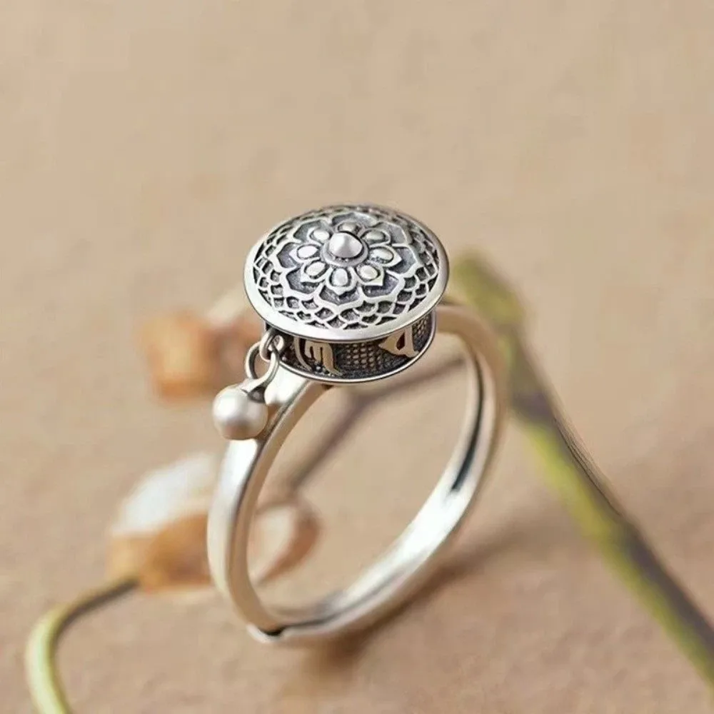 Finger Rings Rotatable Spinner Ring Flower Adjustable Fortune Wealth Ring Open Ethnic Style Fidget Jewelry Gift