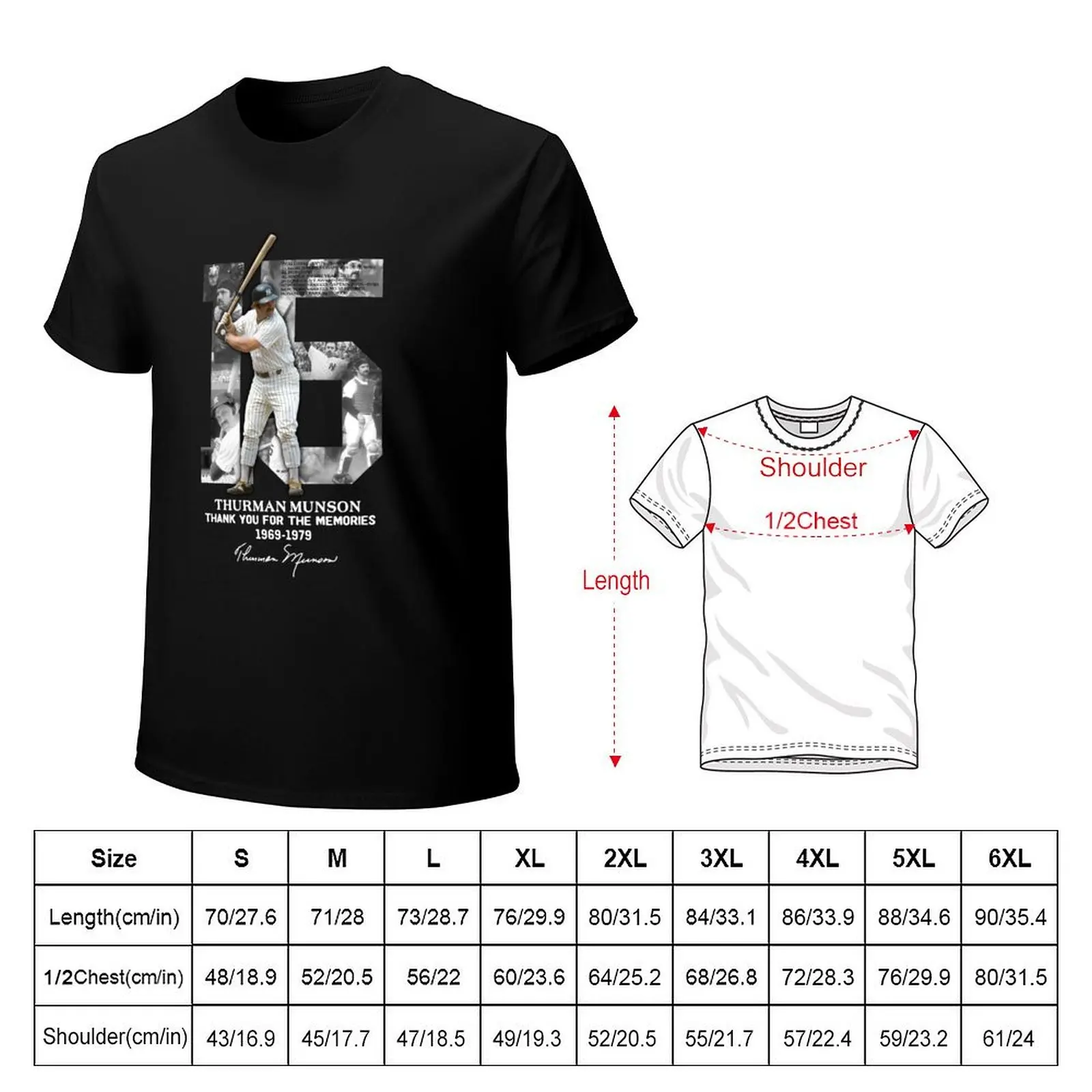 Thurman Munson Thank You For The Memories 1969 1979 T-Shirt Regular Fit Plain Tee Shirt