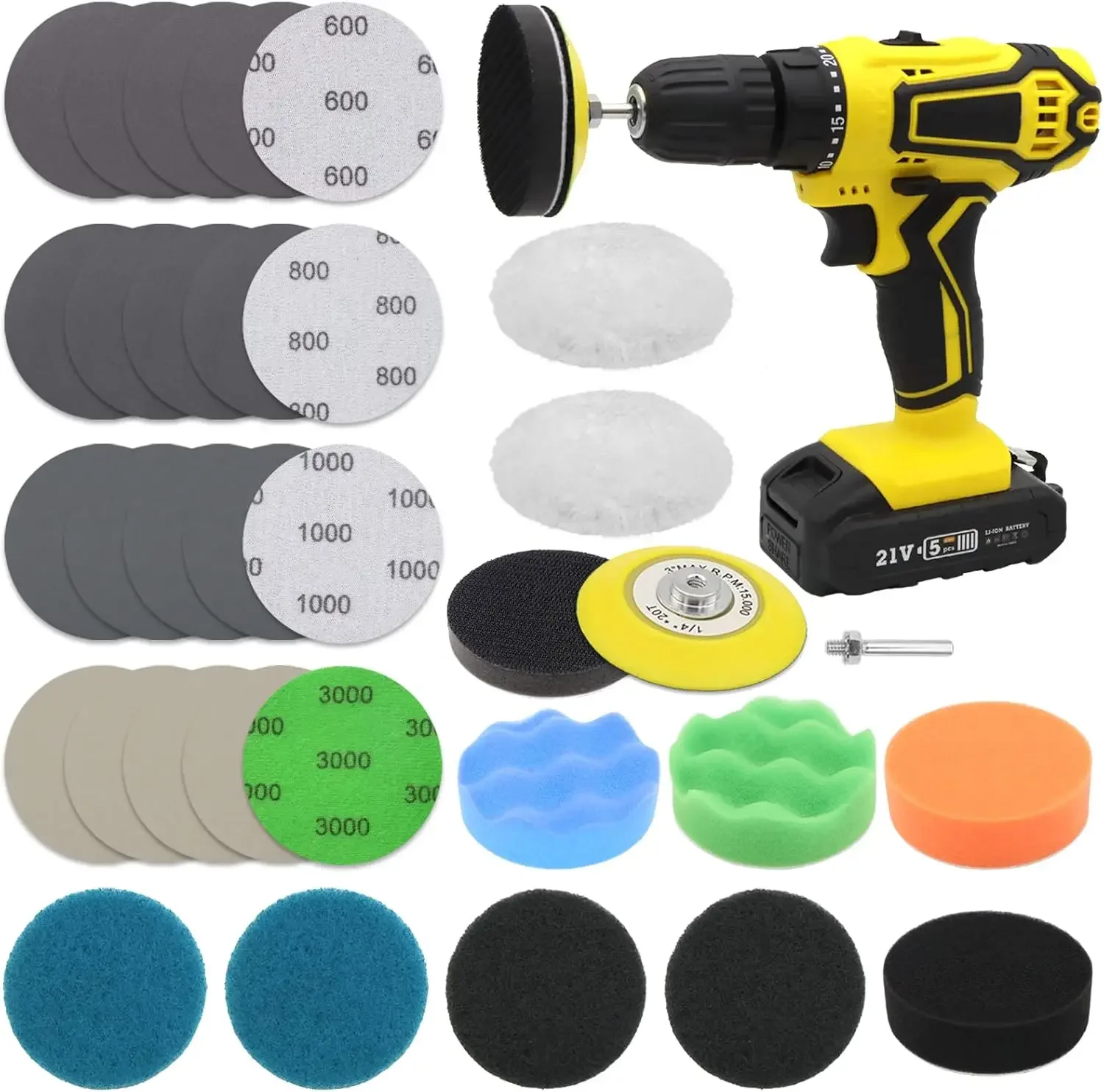 3 Inch Car Headlight Restoration Kit 32 Pcs Polishing Sanding Discs with 1/4 Inch Shank Backing Pad Scouring Pads Buffing Sponge