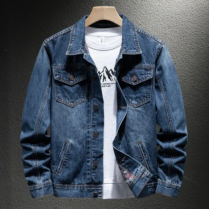 Male Jean Coats Biker Blue Autumn Motorcycle Men's Denim Jacket Light Japanese Retro New in Trendy Cheap Price Stylish Lowest