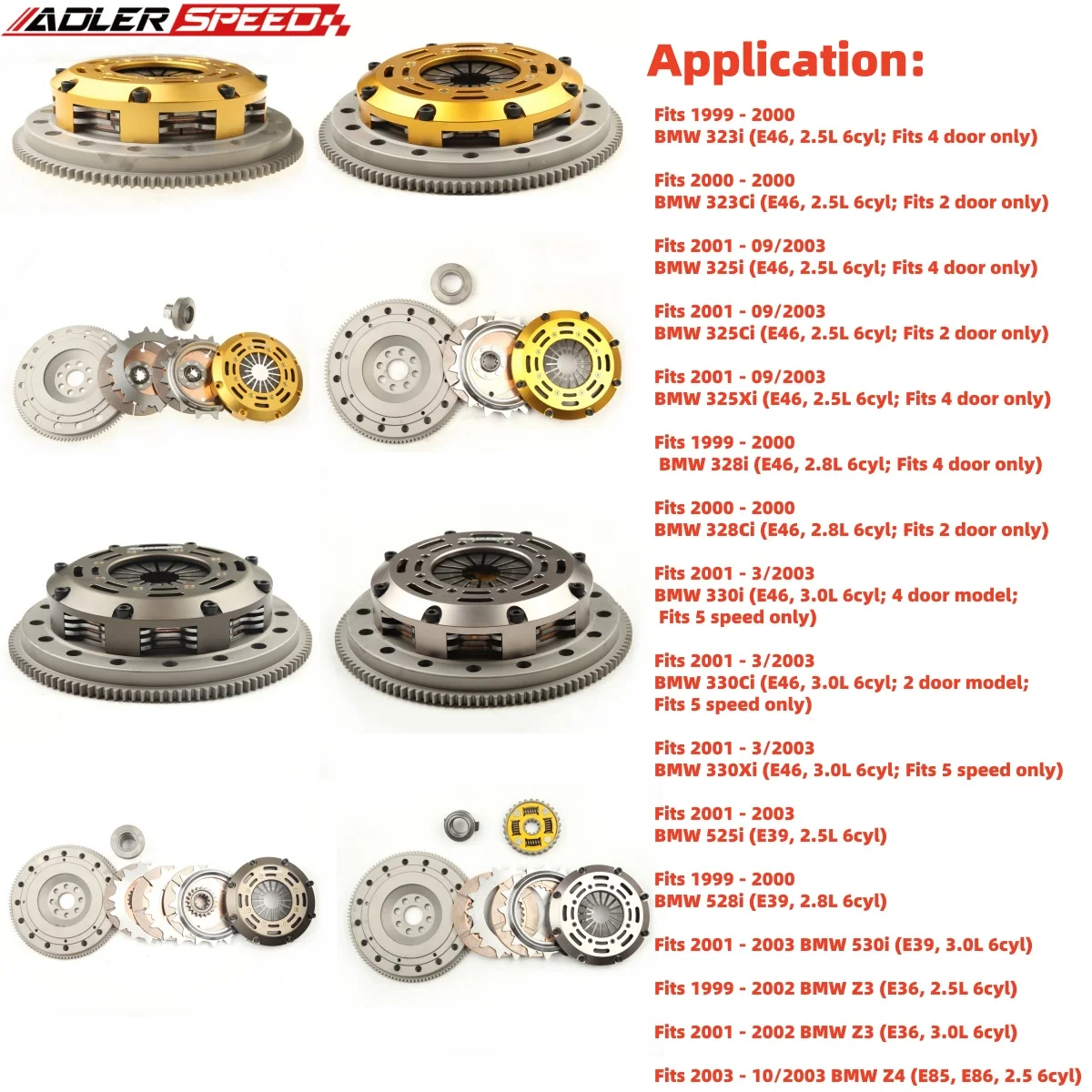 ADLERSPEED Race/ Sprung Clutch Kit Single/ Twin /Triple Disc For BMW E46 E36 E39 E85, E86 323 325 328 330