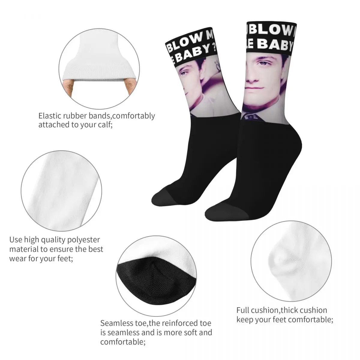 Casual Unisex Socks Josh Hutcherson Can You Blow My Whistle Baby Accessories Soft High Quality Dress Socks All Seasons