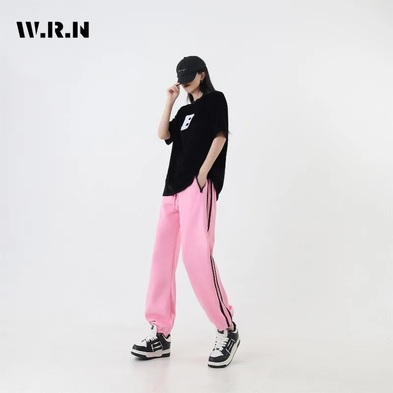 

Women's Solid Striped Casual Sportspants American Retro Cozy Straight Joggers Long Pants 2024 Spring Summer Fashion Lady Clothes