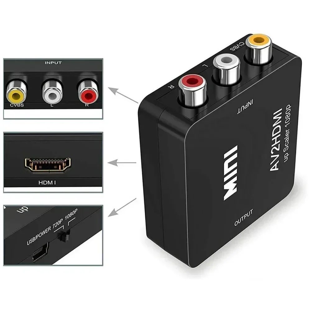 AV to HDMI-compatible Converter HD 1080P RCA AV to HDMI-composite CVBS Video Audio Adapter for PS2/3 DVD to TV with USB Cable
