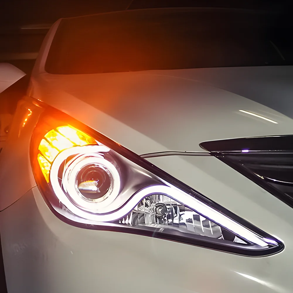 

Для Hyundai Sonata 8th 2011-2015 автомобильные передние фонари в сборе, обновленная авто фара, светодиодные высококачественные аксессуары для линз проектора
