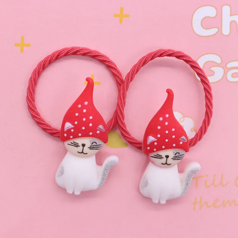 2 pz/set Cute Animal Cat accessori per capelli fascia per bambini elastici colorati per bambini supporto per coda di cavallo per bambini ornamenti