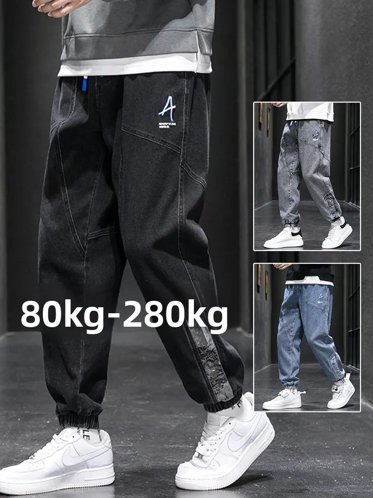 

Мужские повседневные джинсы больших размеров, летние, новый стиль, свободный крой, рабочие брюки, эластичный пояс, с множеством карманов, из денима и хлопковой смеси