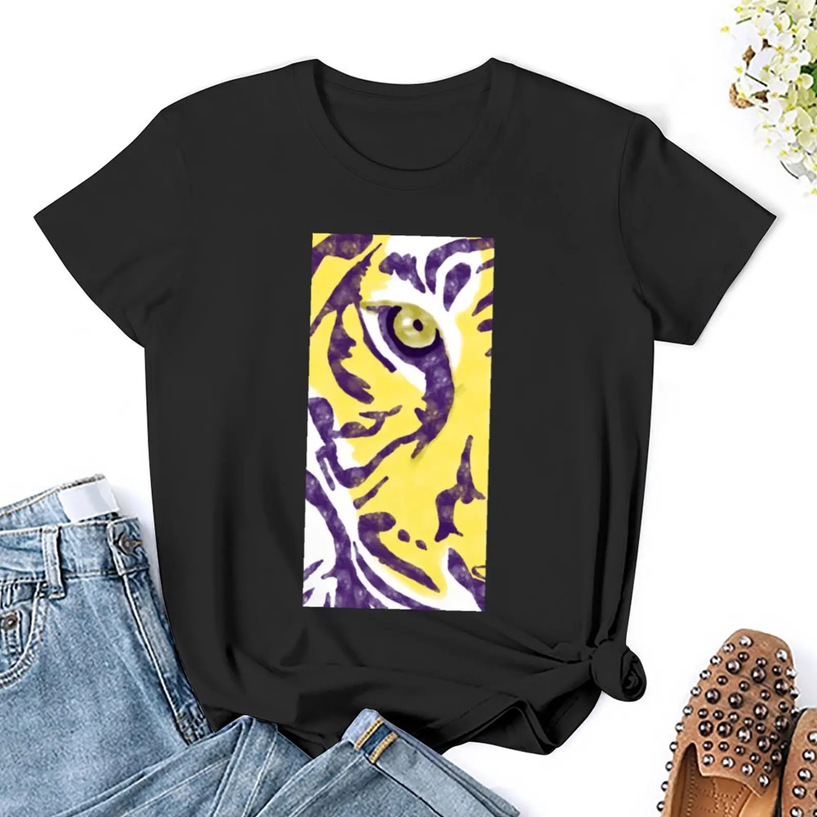 Purple and gold watercolor Tiger artwork T-Shirt funny shirts graphic tees animal prinfor tshirts woman