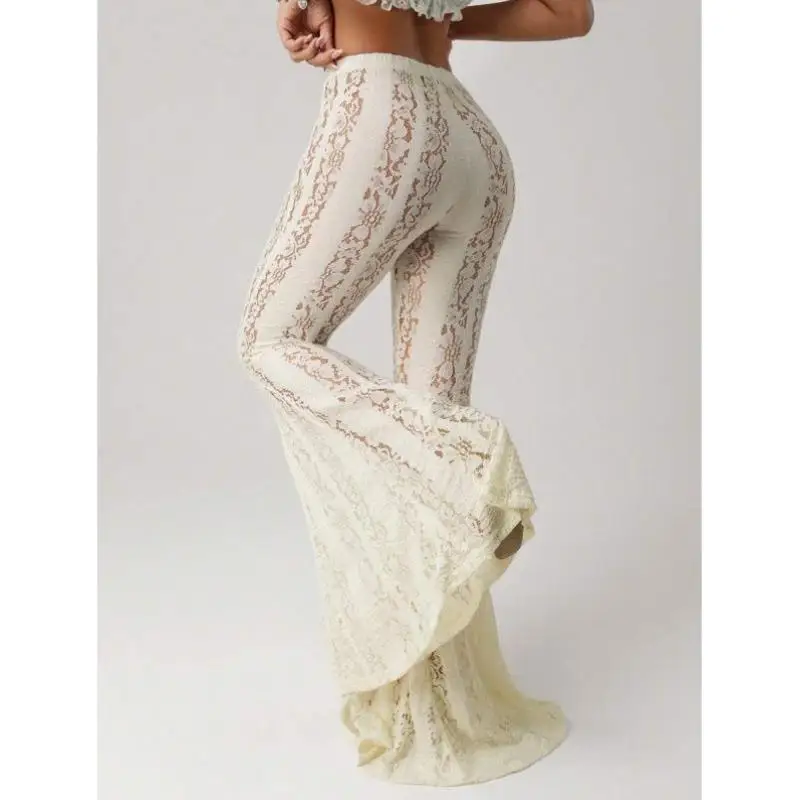 

U 63274 Women's Sexy Low Waist Full Lace Exaggerated ort Pants White K Cross-Border Retro Sle Ciwalk Nine Points Pants