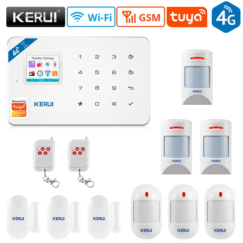 

KERUI W184 Tuya 4G WIFI Security Protection Smart Home GSM Alarms Anti Theft Security Alarm System Kit Sensor 6 Languages Garage