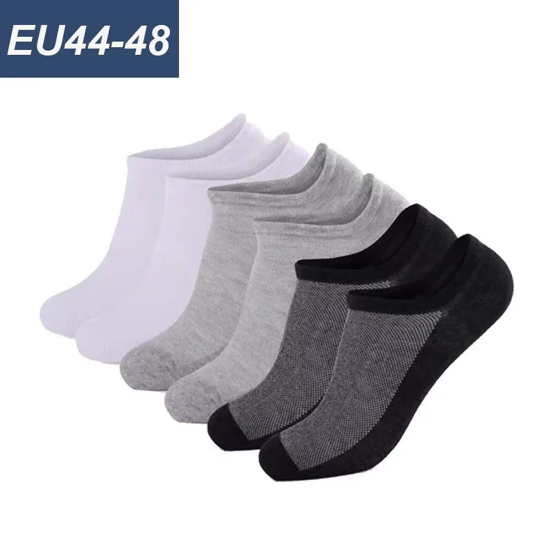 3 Pairs Men Plus Size Pure Cotton Socks High Quality Fat Added Comfortable Breathable Wear Resistant Invisible Sports Boat Socks