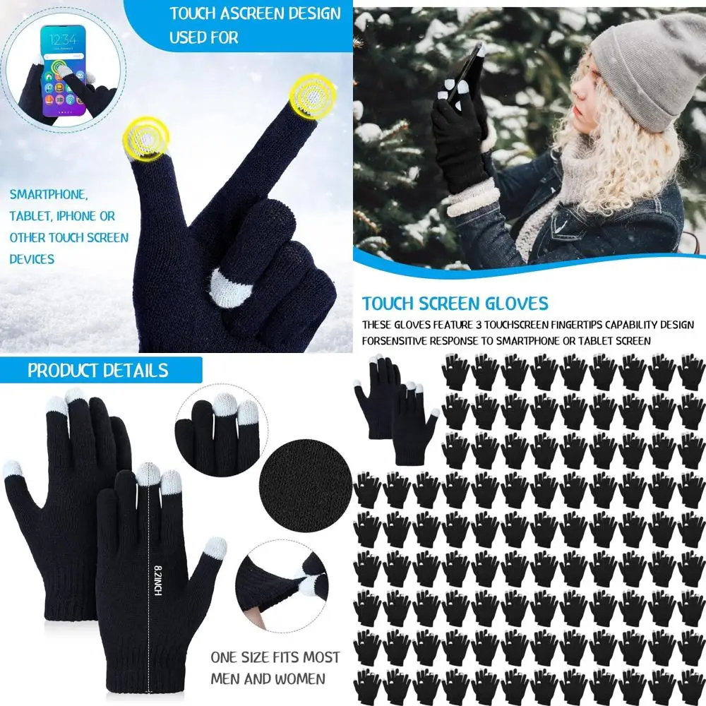 

Handepo 100 Pairs Winter Touchscreen Gloves - Magic Stretch Knitted Texting Gloves for Men Women Adults - Bulk Black